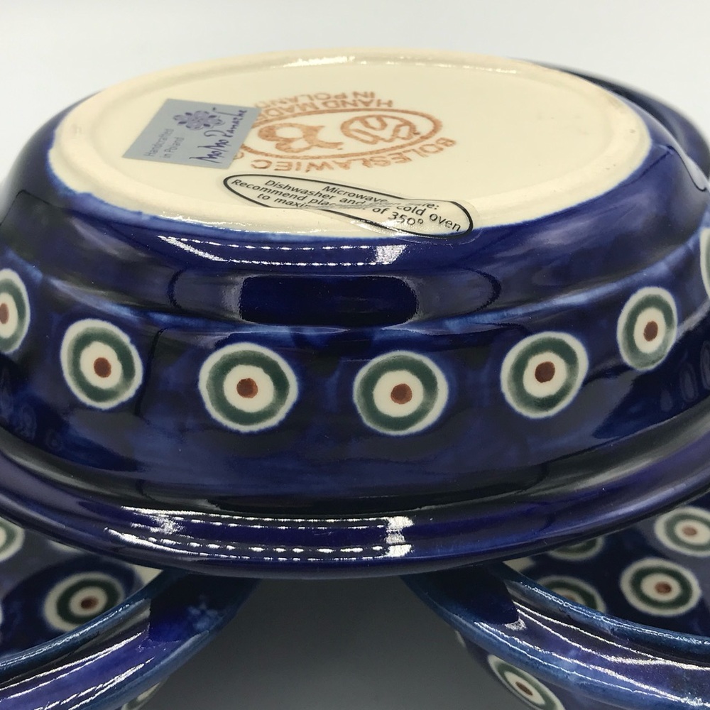 Polish Pottery Peacock Leaves Set of Four Bowls NWT - Picture 6 of 8